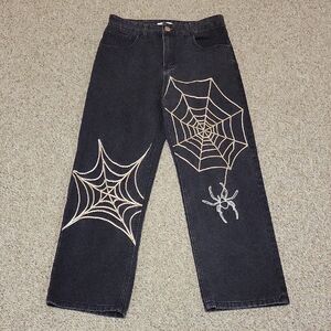 Kenvibe Women's Jeans with Spider Web Embroidery Sz Medium Goth